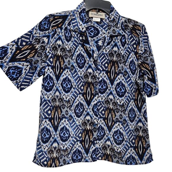 Donnkenny Vintage Women Blouse Size Small Blue Short Sleeve Lightweight - Picture 1 of 10